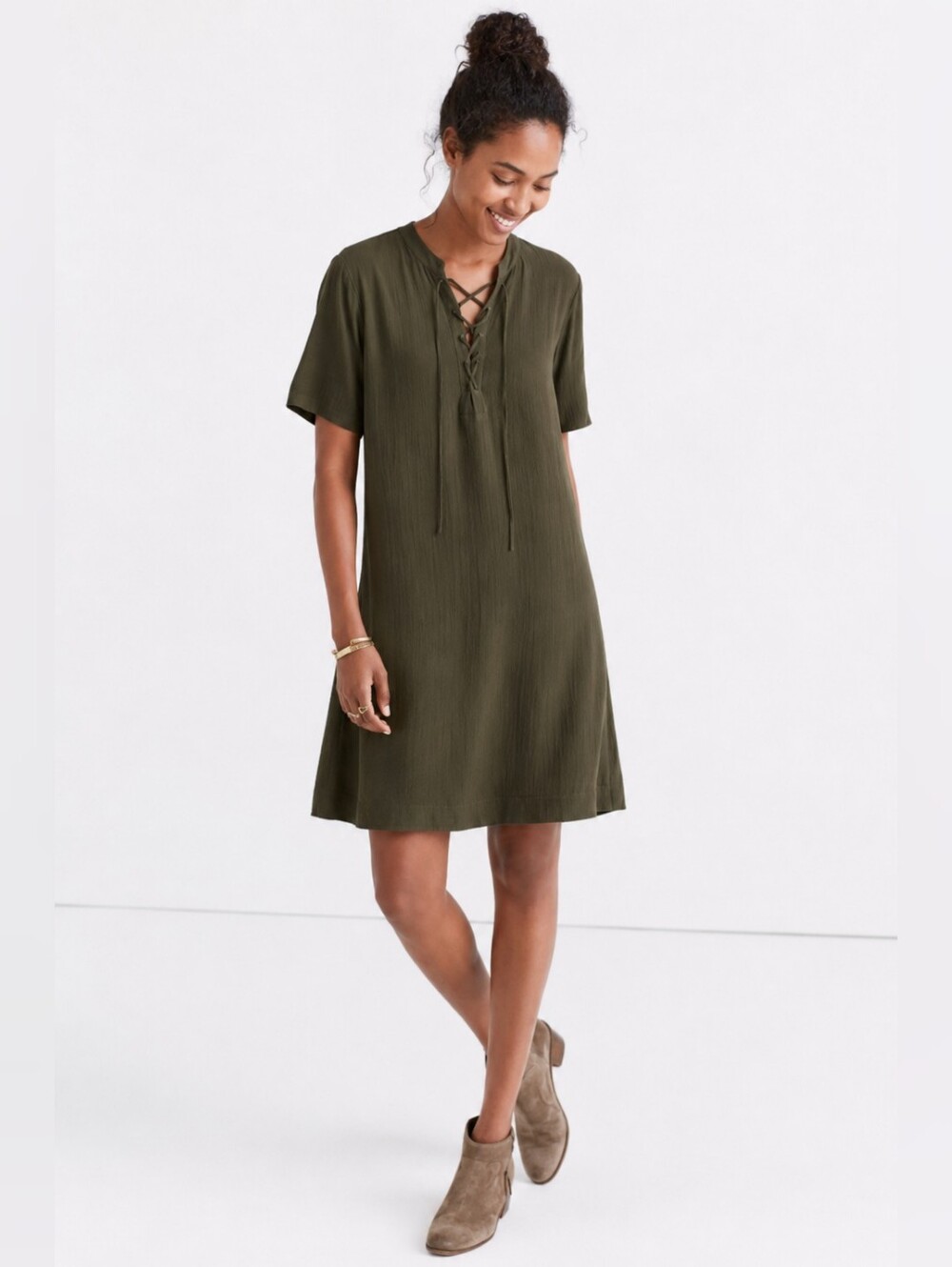 MADEWELL - Novella 70'S Inspired Lace - Up Front Shift Dress - Sz M Minimalist